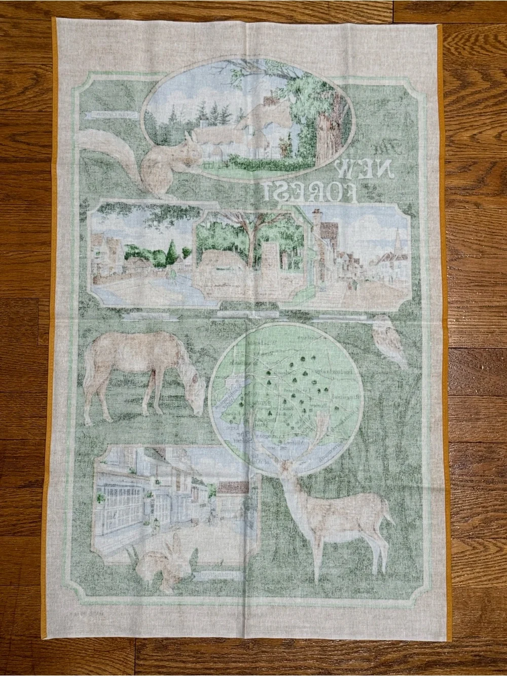 VTG New Forest Souvenir Tea Towel Richlin RL484 Cotton Map Made in UK (NWOT)